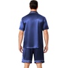 Ekouaer Mens Pajamas Set Silk Satin Pjs Short Sleeve Button Up Lounge Sets(Navy)