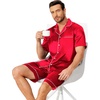 Ekouaer Mens Pajamas Set Silk Satin Pjs Short Sleeve Button Up Lounge Sets(Red)