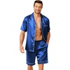 Ekouaer Mens Pajamas Set Silk Satin Pjs Short Sleeve Button Up Lounge Sets(Royal Blue)