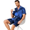Ekouaer Mens Pajamas Set Silk Satin Pjs Short Sleeve Button Up Lounge Sets(Royal Blue)