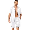 Ekouaer Mens Pajamas Set Silk Satin Pjs Short Sleeve Button Up Lounge Sets(White)