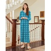 Ekouaer Nightgown for Women Long Sleeve Sleepshirt Full Length Nightshirt(Turquoise Plaid)