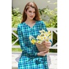 Ekouaer Nightgown for Women Long Sleeve Sleepshirt Full Length Nightshirt(Turquoise Plaid)