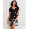 Ekouaer Nightgowns for Women Short Sleeve House Dress Pleated Night Gown(Black Butterfly)