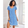 Ekouaer Nightgowns for Women Short Sleeve House Dress Pleated Night Gown(Blue Star)