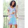 Ekouaer Nightgowns for Women Short Sleeve House Dress Pleated Night Gown(Blue Tie Dye)