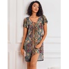 Ekouaer Nightgowns for Women Short Sleeve House Dress Pleated Night Gown(Ethnic Floral)