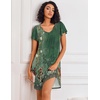Ekouaer Nightgowns for Women Short Sleeve House Dress Pleated Night Gown(Green Floral)