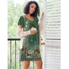 Ekouaer Nightgowns for Women Short Sleeve House Dress Pleated Night Gown(Green Floral)