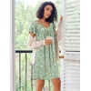 Ekouaer Nightgowns for Women Short Sleeve House Dress Pleated Night Gown(Green Leaves)