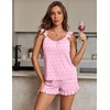 Ekouaer Pajama for Women Set 2 Piece Ruffle Cami Top and Shorts Pjs(Pink Polka Dots)