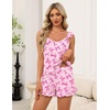 Ekouaer Pajama for Women Set 2 Piece Ruffle Cami Top and Shorts Pjs(Pink-bow)