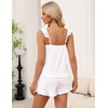 Ekouaer Pajama for Women Set 2 Piece Ruffle Cami Top and Shorts Pjs(White)