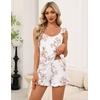 Ekouaer Pajama for Women Set 2 Piece Ruffle Cami Top and Shorts Pjs(White Flower)