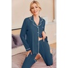 Ekouaer Pajamas Womens Long Sleeve Sleepwear Button Down Loungewear Pjs Set(Dark Blue)