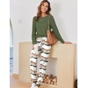 Ekouaer Pajamas for Women Comfy Long Sleeve Jogger Set Lounge Pjs Set(Army Green Stripes)