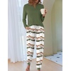 Ekouaer Pajamas for Women Comfy Long Sleeve Jogger Set Lounge Pjs Set(Army Green Stripes)