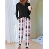 Ekouaer Pajamas for Women Comfy Long Sleeve Jogger Set Lounge Pjs Set(Black Pink Contrast Plaid)