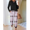 Ekouaer Pajamas for Women Comfy Long Sleeve Jogger Set Lounge Pjs Set(Black Pink Contrast Plaid)