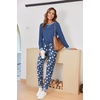 Ekouaer Pajamas for Women Comfy Long Sleeve Jogger Set Lounge Pjs Set(Blue Sheep)