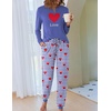 Ekouaer Pajamas for Women Comfy Long Sleeve Jogger Set Lounge Pjs Set(Blue Stripe Hearts)