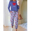 Ekouaer Pajamas for Women Comfy Long Sleeve Jogger Set Lounge Pjs Set(Blue Stripe Hearts)