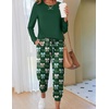 Ekouaer Pajamas for Women Comfy Long Sleeve Jogger Set Lounge Pjs Set(Deep Green Bow Knot)