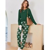 Ekouaer Pajamas for Women Comfy Long Sleeve Jogger Set Lounge Pjs Set(Deep Green Bow Knot)
