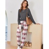 Ekouaer Pajamas for Women Comfy Long Sleeve Jogger Set Lounge Pjs Set(Grey Pink Heart Plaid)