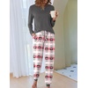 Ekouaer Pajamas for Women Comfy Long Sleeve Jogger Set Lounge Pjs Set(Grey Pink Heart Plaid)