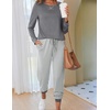 Ekouaer Pajamas for Women Comfy Long Sleeve Jogger Set Lounge Pjs Set(Light Grey Stripes)