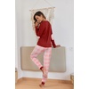 Ekouaer Pajamas for Women Comfy Long Sleeve Jogger Set Lounge Pjs Set(Light Red Plaid)