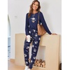 Ekouaer Pajamas for Women Comfy Long Sleeve Jogger Set Lounge Pjs Set(Navy Blue Coffee Cups)