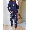 Ekouaer Pajamas for Women Comfy Long Sleeve Jogger Set Lounge Pjs Set(Navy Blue Coffee Cups)