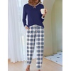 Ekouaer Pajamas for Women Comfy Long Sleeve Jogger Set Lounge Pjs Set(Navy Blue Plaid)
