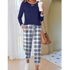 Ekouaer Pajamas for Women Comfy Long Sleeve Jogger Set Lounge Pjs Set(Navy Blue Plaid)