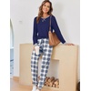 Ekouaer Pajamas for Women Comfy Long Sleeve Jogger Set Lounge Pjs Set(Navy Blue Plaid)