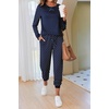 Ekouaer Pajamas for Women Comfy Long Sleeve Jogger Set Lounge Pjs Set(Navy Polka Dots)
