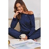 Ekouaer Pajamas for Women Comfy Long Sleeve Jogger Set Lounge Pjs Set(Navy Polka Dots)
