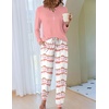 Ekouaer Pajamas for Women Comfy Long Sleeve Jogger Set Lounge Pjs Set(Pink Contrast Stripes)