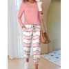 Ekouaer Pajamas for Women Comfy Long Sleeve Jogger Set Lounge Pjs Set(Pink Contrast Stripes)