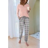 Ekouaer Pajamas for Women Comfy Long Sleeve Jogger Set Lounge Pjs Set(Pink Grey Plaid)