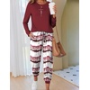 Ekouaer Pajamas for Women Comfy Long Sleeve Jogger Set Lounge Pjs Set(Wine Red Contrast Stripes)