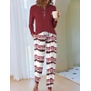 Ekouaer Pajamas for Women Comfy Long Sleeve Jogger Set Lounge Pjs Set(Wine Red Contrast Stripes)