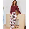 Ekouaer Pajamas for Women Comfy Long Sleeve Jogger Set Lounge Pjs Set(Wine Red Contrast Stripes)