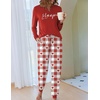 Ekouaer Pajamas for Women Comfy Long Sleeve Jogger Set Lounge Pjs Set(Wine Red Heart Plaid)