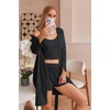 Ekouaer Pajamas for Women Set 3 Piece Soft Waffle Knit Loungewear Outfit(Black-11)