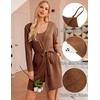 Ekouaer Pajamas for Women Set 3 Piece Soft Waffle Knit Loungewear Outfit(Brown)