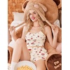 Ekouaer Pajamas for Women Set 3 Piece Soft Waffle Knit Loungewear Outfit(Cherry Teddy Bear)