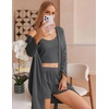 Ekouaer Pajamas for Women Set 3 Piece Soft Waffle Knit Loungewear Outfit(Grey)